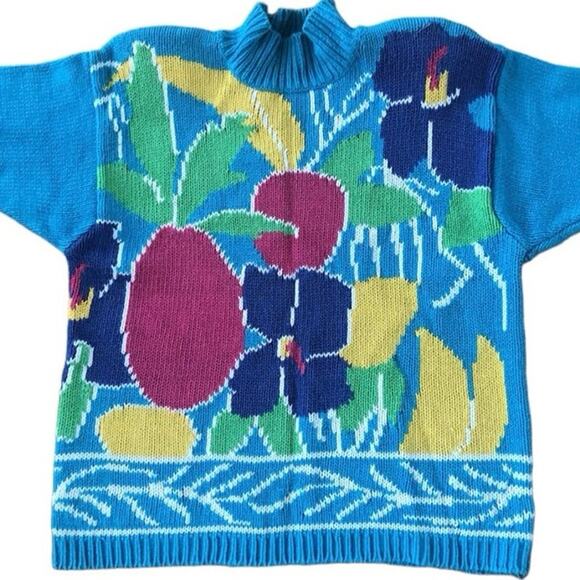 Lauren Hansen Vintage 80's Mom floral Sweater in blue, yellow, green size large - Picture 2 of 11